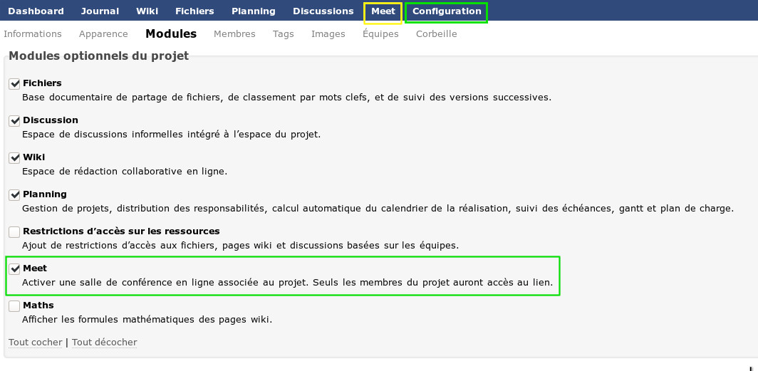Enable the "Meet project" function