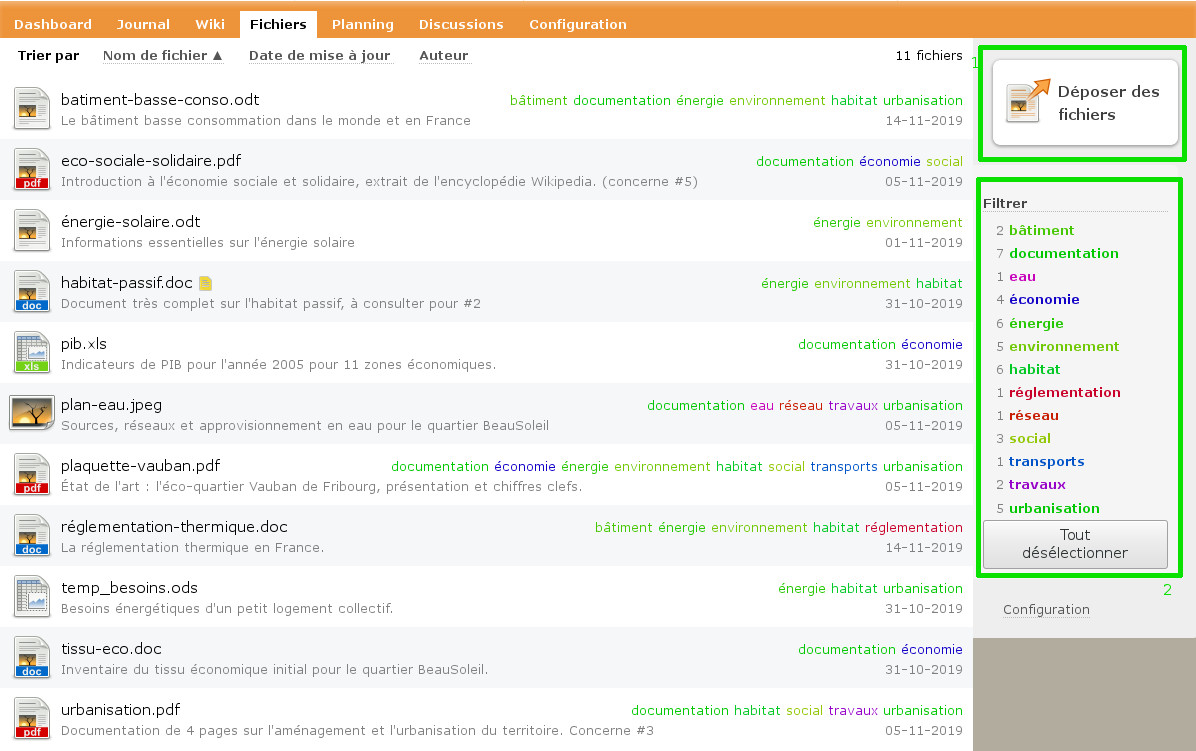 Access and filter shared files using the tags on the right