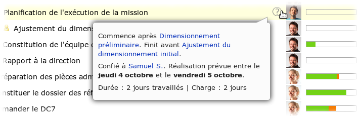 une info-bulle instantanée pour détailler le planning