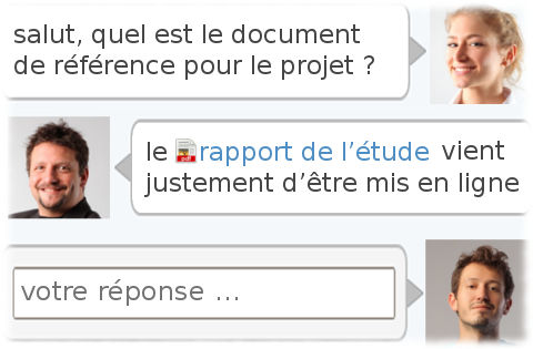 Plateforme collaborative, gestion de projet, partage de fichier, planning, diagramme de Gantt, suivi de projet, base documentaire, discussion, intégration email et bien plus.